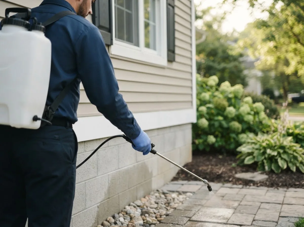 Pest control technician inspecting a home in Hornbeak, TN